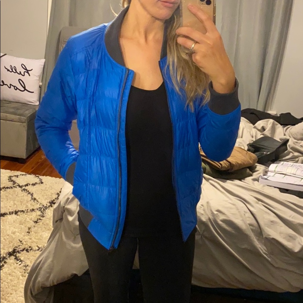 Athleta Dobby Goose Down Puffer Bomber Jacket